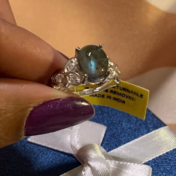 Labradorite Diamond Sterling Silver Gemstone Ring - Picture 2 of 15